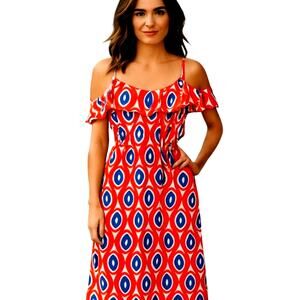 Peach Love Cream Medium Red Women's Strapless Maxi BOHO Sun Dress Miss 8 10 M
